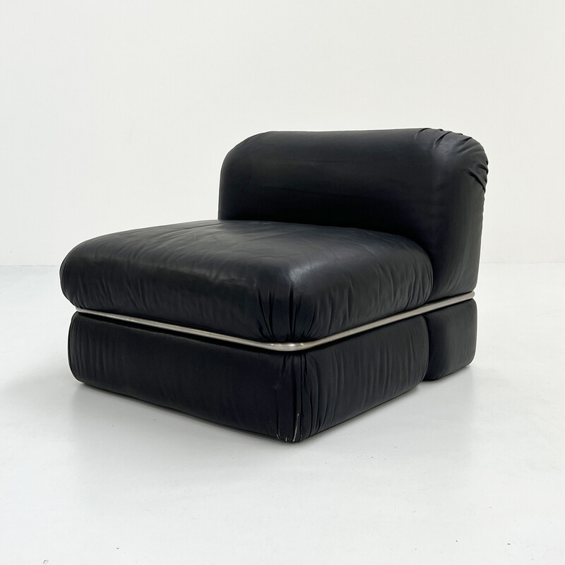 Canapé modulaire vintage en cuir noir par Rodolfo Bonetto pour Tecnosalotto, 1960
