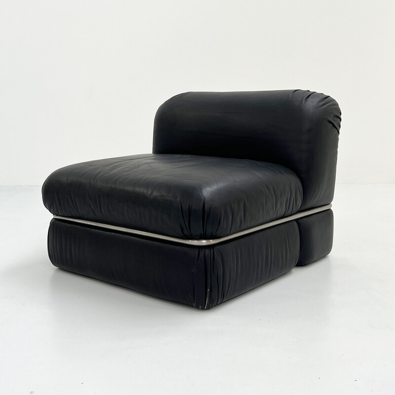 Vintage black leather modular sofa by Rodolfo Bonetto for Tecnosalotto, 1960s