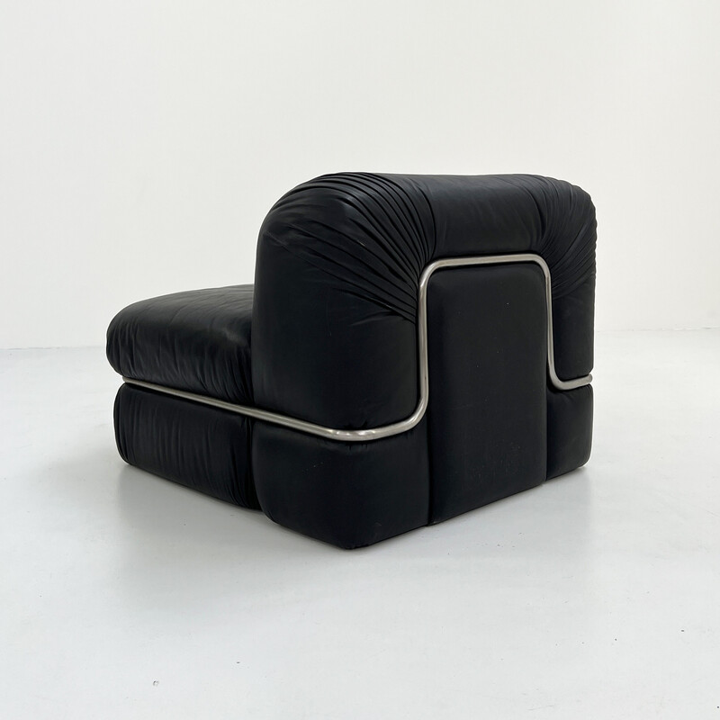 Canapé modulaire vintage en cuir noir par Rodolfo Bonetto pour Tecnosalotto, 1960
