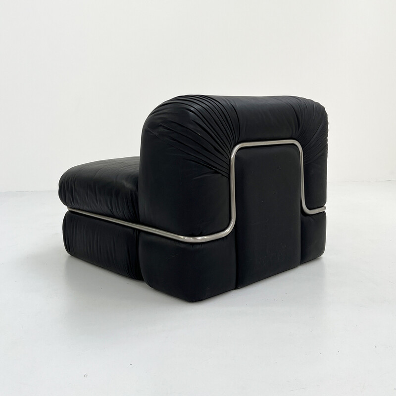 Vintage black leather modular sofa by Rodolfo Bonetto for Tecnosalotto, 1960s