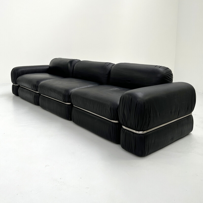 Vintage black leather modular sofa by Rodolfo Bonetto for Tecnosalotto, 1960s