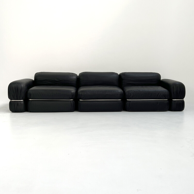 Vintage black leather modular sofa by Rodolfo Bonetto for Tecnosalotto, 1960s