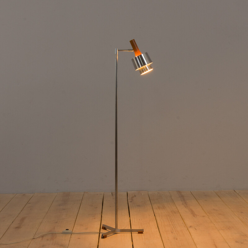 Vintage floor lamp with teak elements by Jo Hammerborg for Fog and Mourn, Denmark 1960s