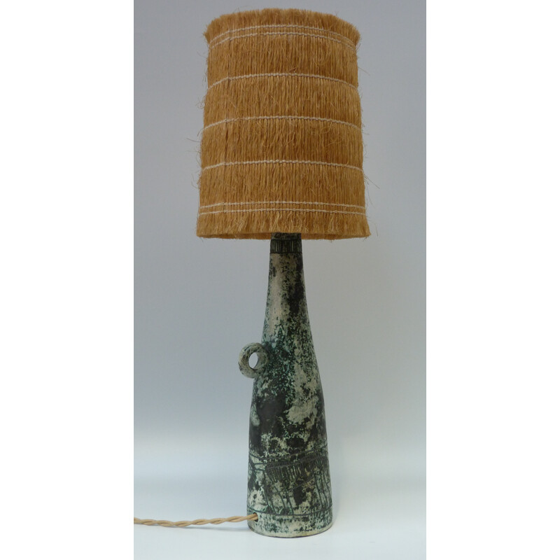 Large green ceramic lamp, Jacques BLIN - 1960s