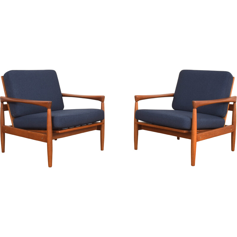 Pair of mid-century oakwood Kolding armchairs by Erik Wørts for Ikea, Poland 1960s