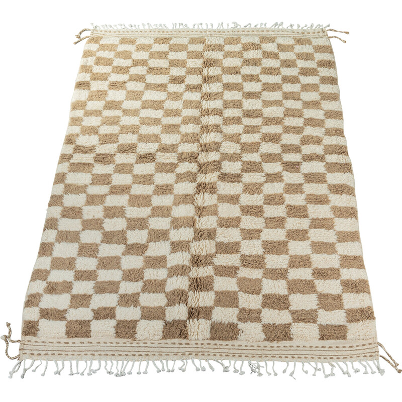 erts Londen Moedig Vintage Berber tapijt in koffie geruite wol
