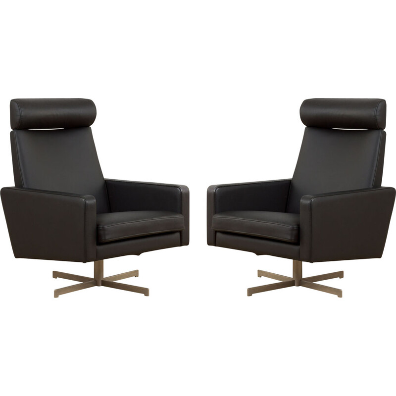 Paire de fauteuils danois - cuir noir