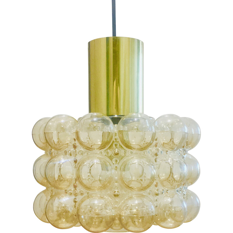 Mid-century pendant lamp in amber bubble glass by Helena Tynell for Limburg, Germany 1960s