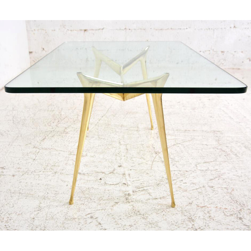 Vintage brass and glass coffee table by Cesare Lacca, Italy 1950s