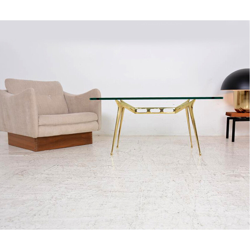 Vintage brass and glass coffee table by Cesare Lacca, Italy 1950s