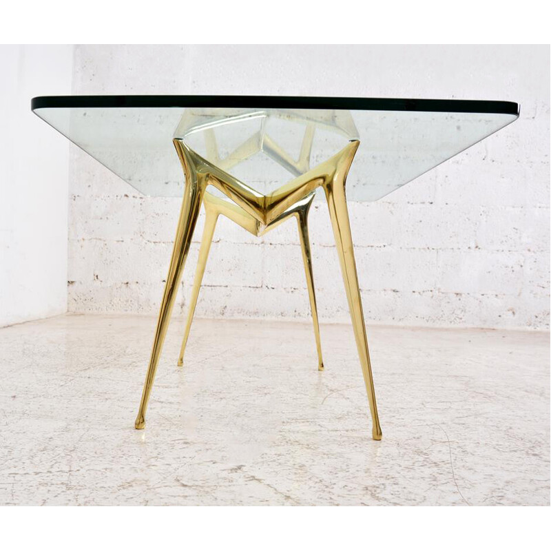 Vintage brass and glass coffee table by Cesare Lacca, Italy 1950s