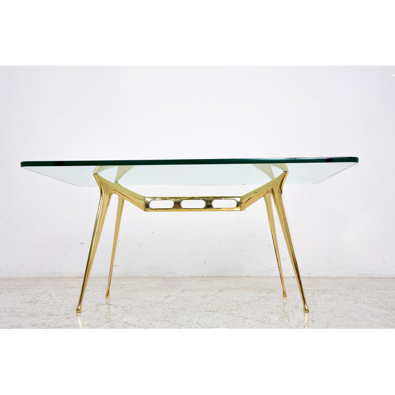 Vintage brass and glass coffee table by Cesare Lacca, Italy 1950s