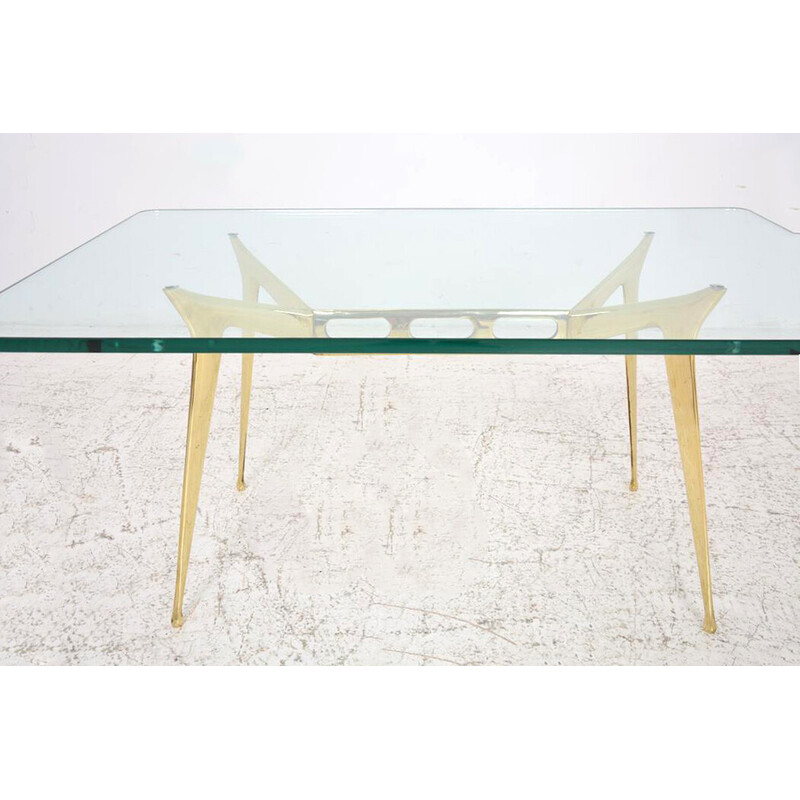 Vintage brass and glass coffee table by Cesare Lacca, Italy 1950s