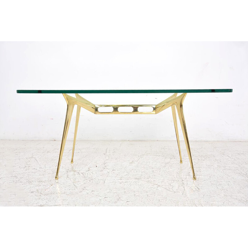 Vintage brass and glass coffee table by Cesare Lacca, Italy 1950s