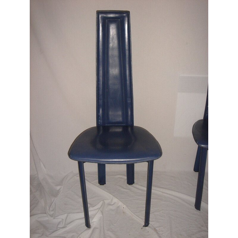 Conjunto de 6 cadeiras de couro vintage de David Lange, 1980