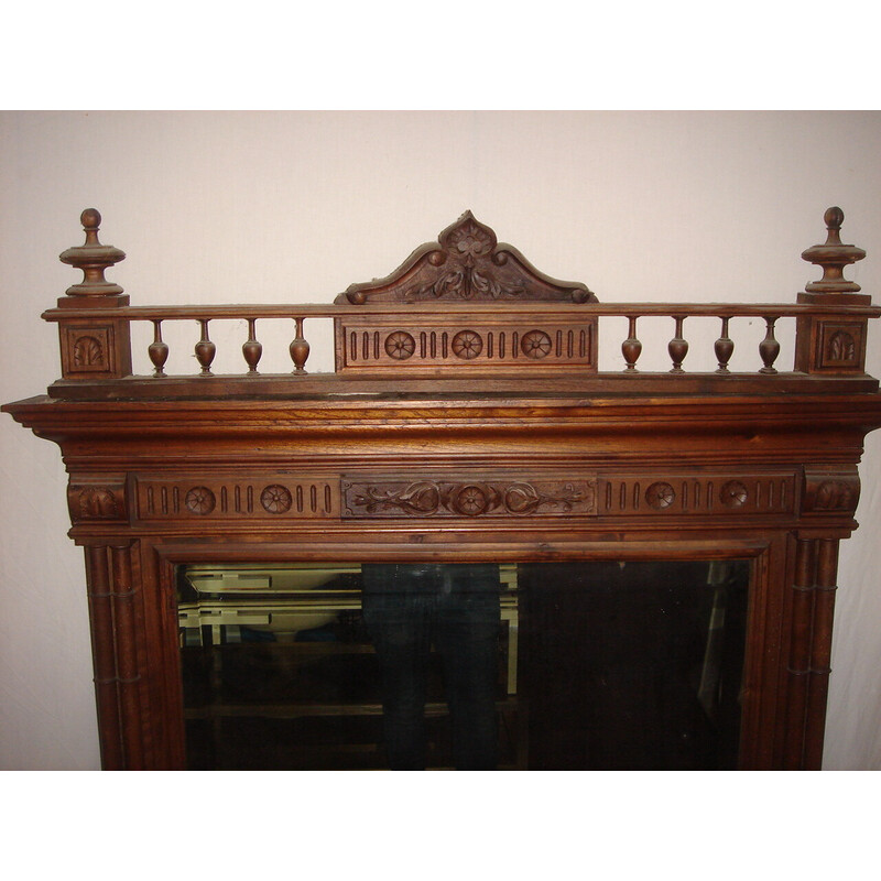 Vintage oak wood overmantel mirror