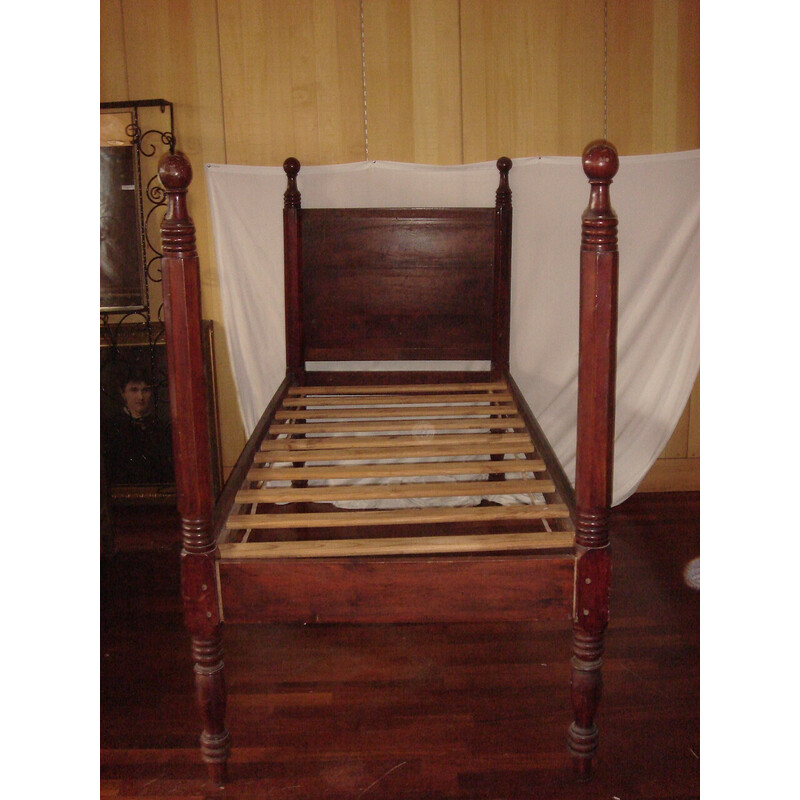 Vintage mahogany canopy bed with slats