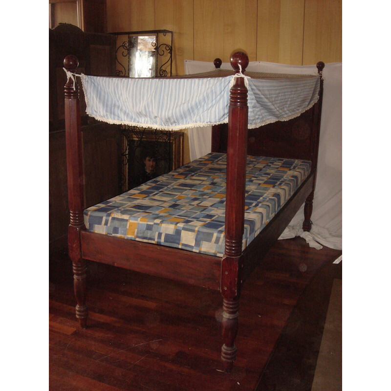 Vintage mahogany canopy bed with slats