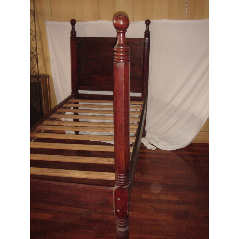 Vintage mahogany canopy bed with slats