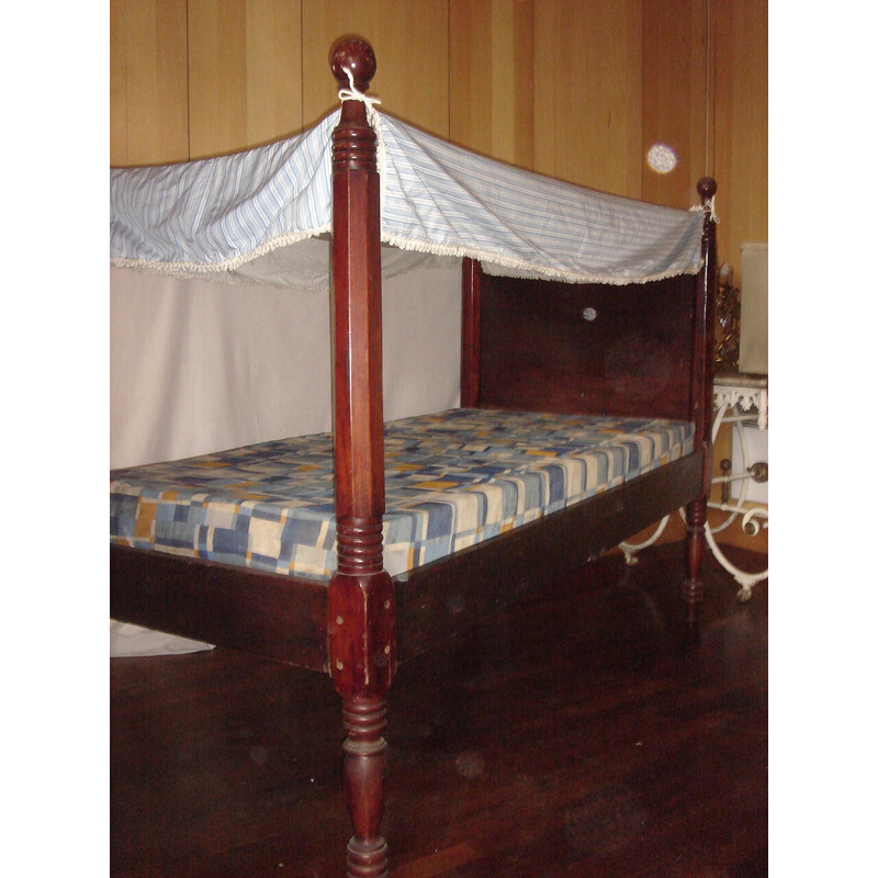Vintage-Baldachinbett aus Mahagoniholz mit Lattenrost