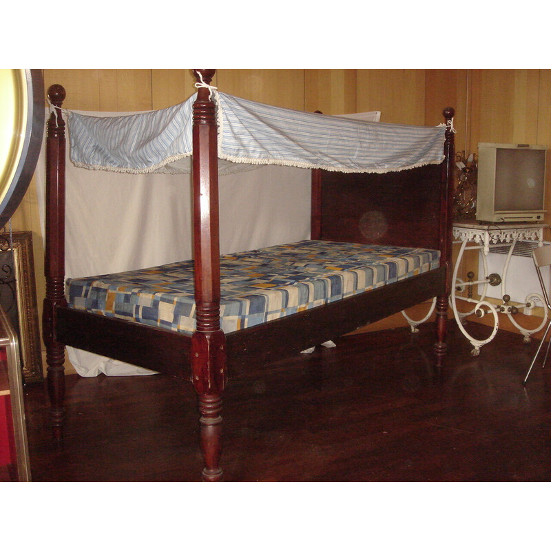 Vintage mahogany canopy bed with slats