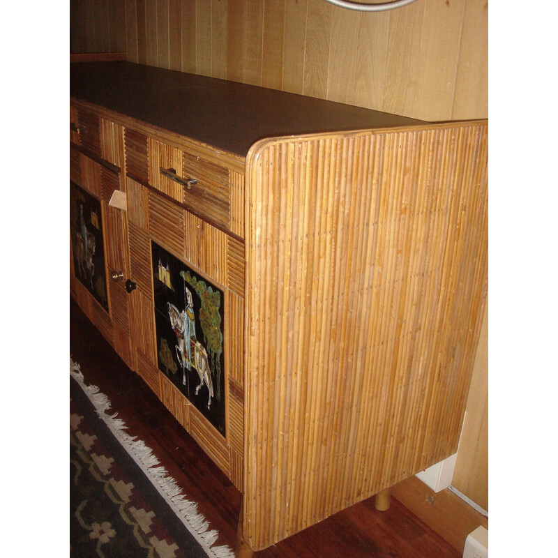 Vintage houten en aardewerken dressoir van Audoux en Minet, 1950