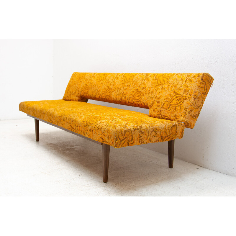 Vintage folding beechwood and fabric sofa bed by Miroslav Navrátil, Czechoslovakia 1960s