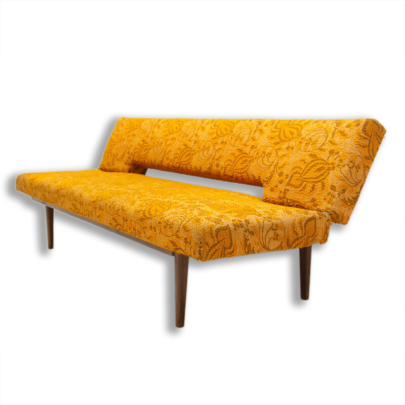 Vintage folding beechwood and fabric sofa bed by Miroslav Navrátil, Czechoslovakia 1960s