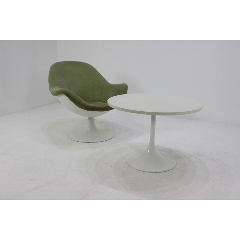 German mid-century tulip chair and table in metal and plastic - 1970s