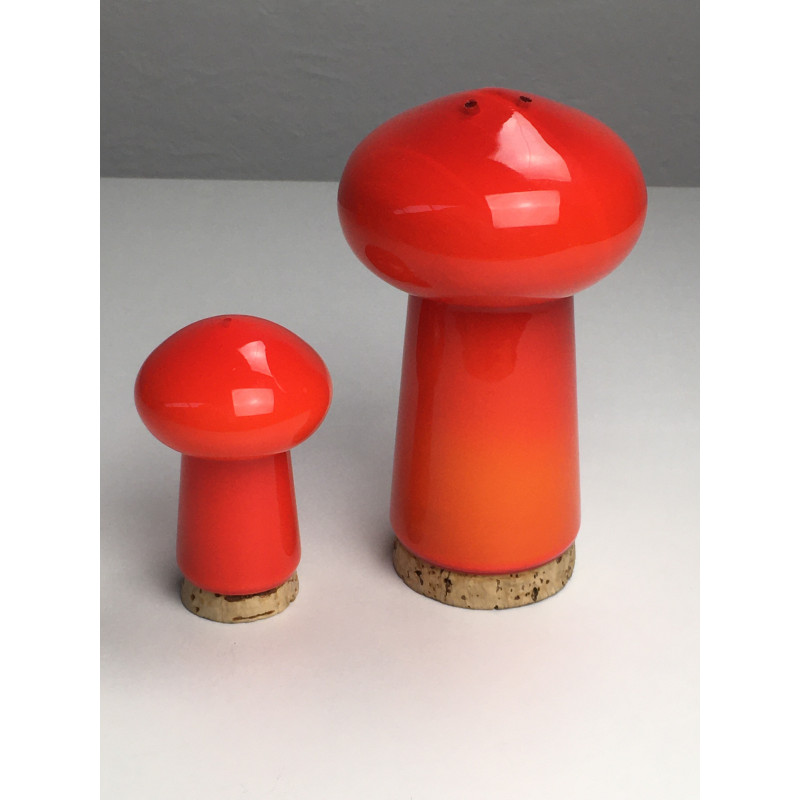 Vintage Danish salt and pepper set in red glass by Michael Bang for Holmegaard, 1970s