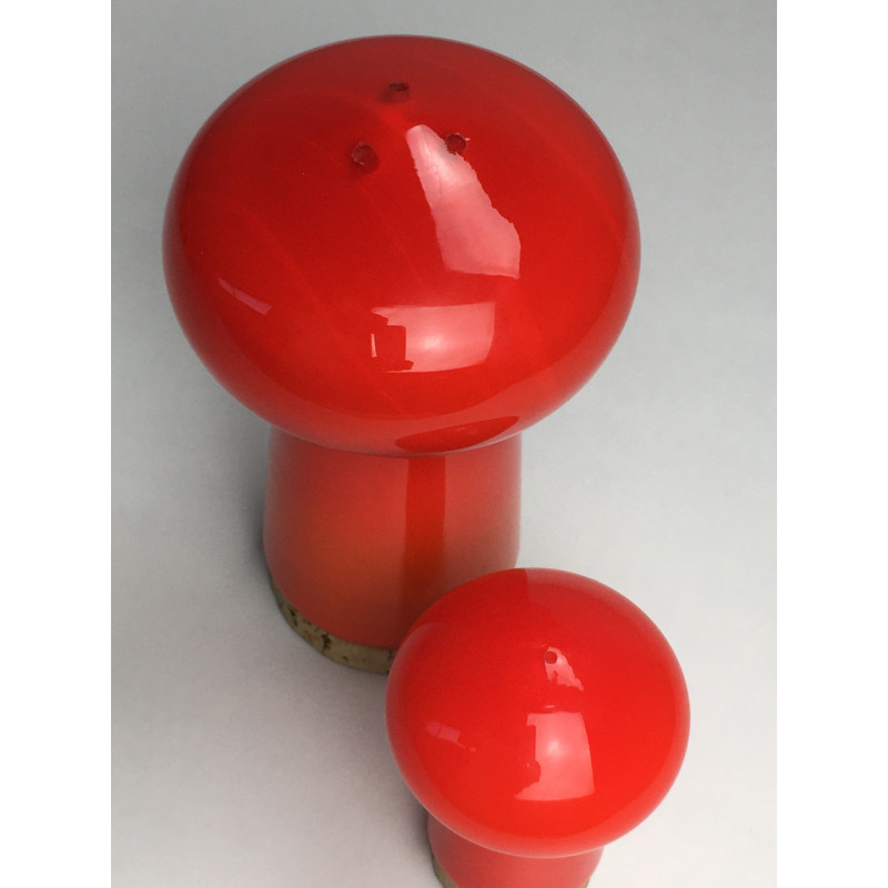 Vintage Danish salt and pepper set in red glass by Michael Bang for Holmegaard, 1970s