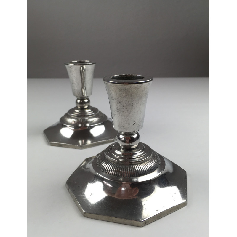 Pair of vintage Art Deco Danish Pewter candlesticks by Just Andersen, 1930s