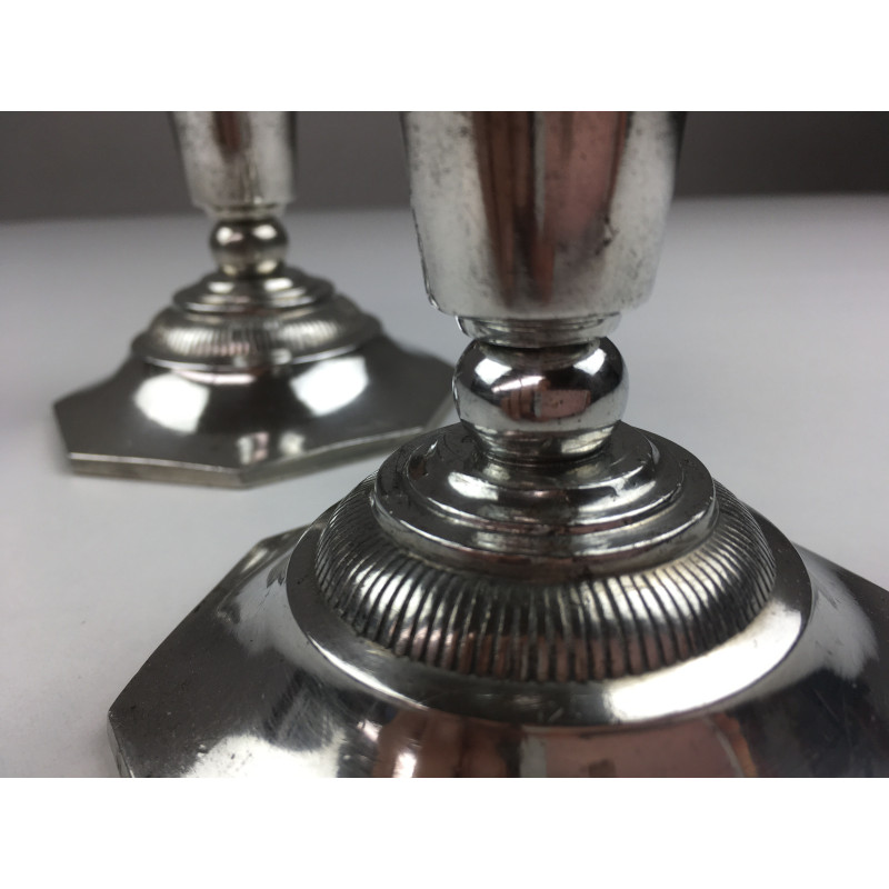 Pair of vintage Art Deco Danish Pewter candlesticks by Just Andersen, 1930s