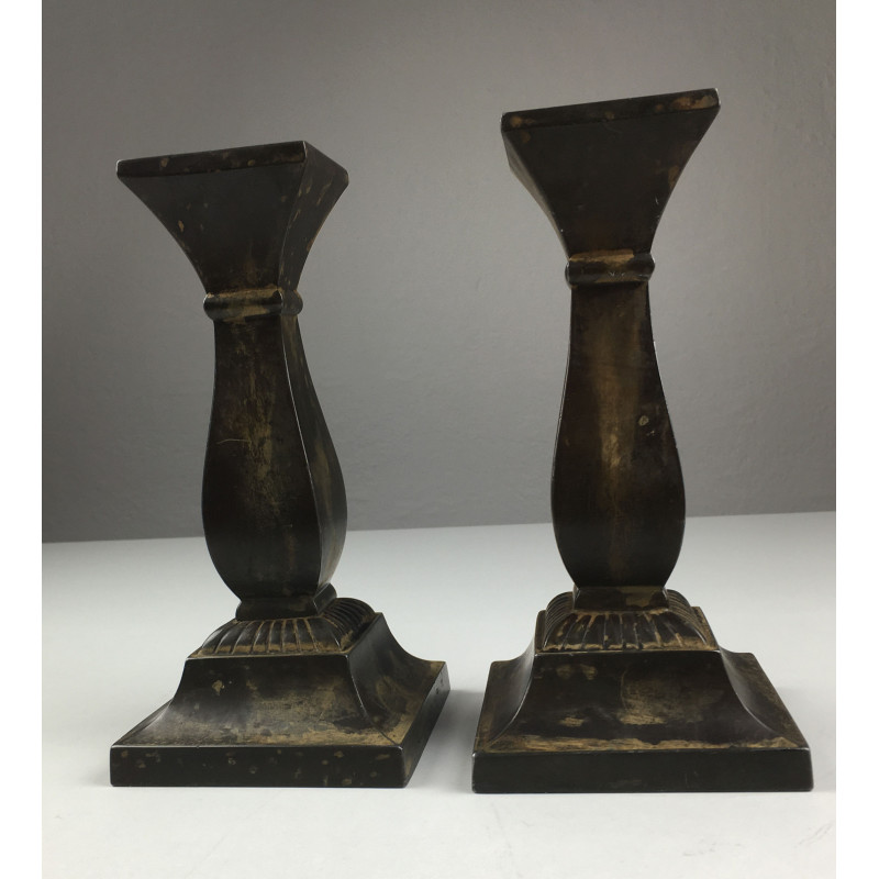 Pair of vintage Danish disco metal candlesticks by Just Andersen, 1950s