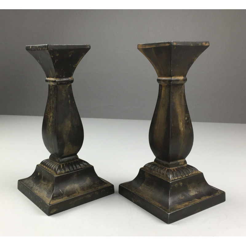 Pair of vintage Danish disco metal candlesticks by Just Andersen, 1950s