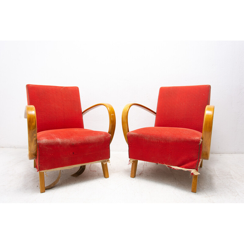 Paar Vintage-Sessel aus gebogenem Holz von Jindřich Halabala für Up Závody, 1950