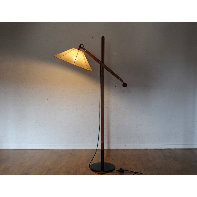 Vintage floor lamp "le klint" in metal and teak model 325 by Vilhelm Wohlert