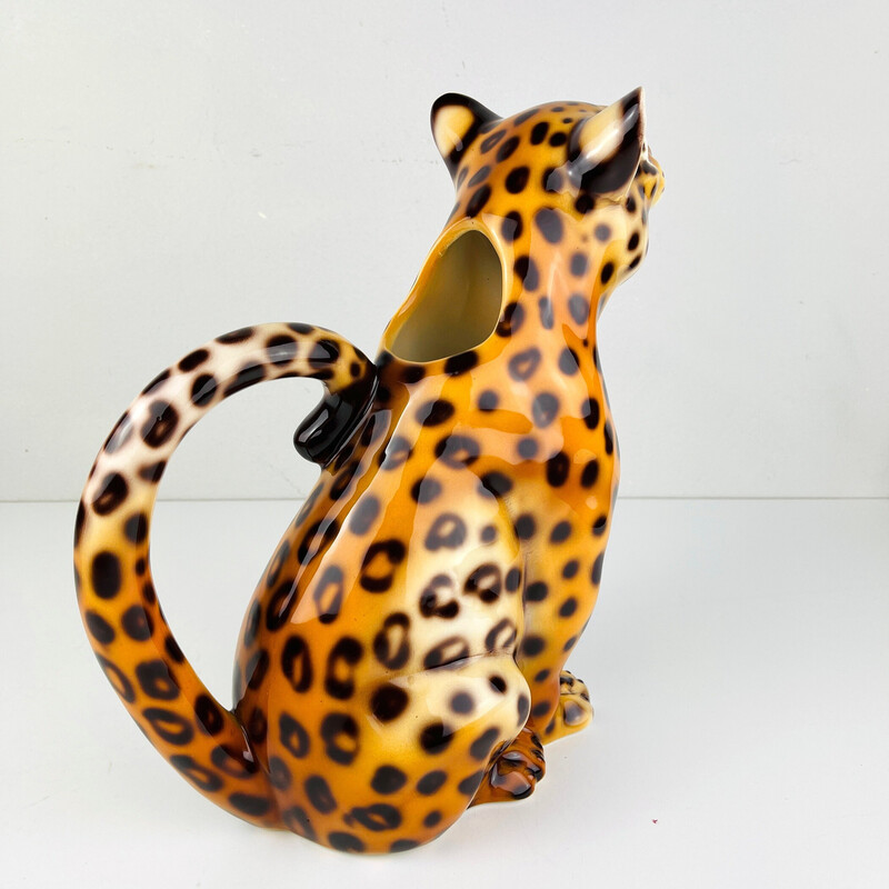 Cruche vintage léopard en céramique, Italie 1970