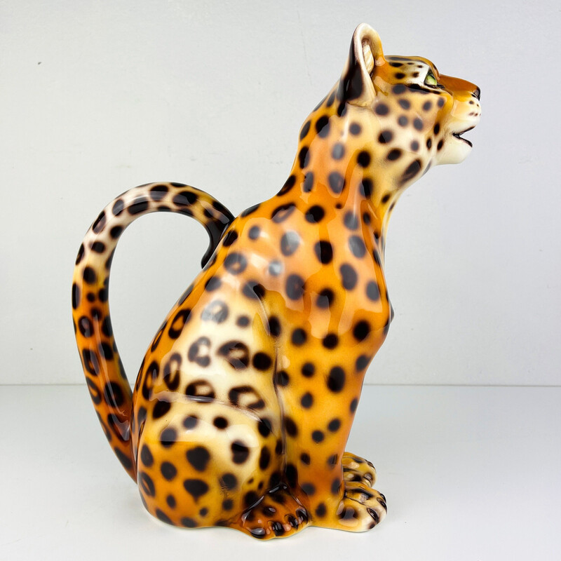 Cruche vintage léopard en céramique, Italie 1970