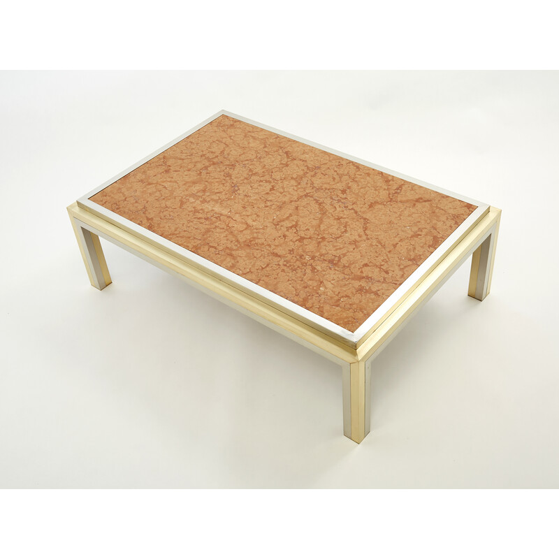 Mesa de centro vintage de cromo y latón de Romeo Rega para Metalarte, 1970