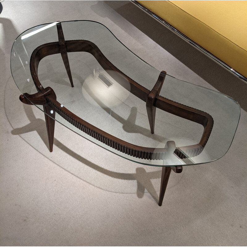 Vintage coffee table in glass and wood, Italy 1950