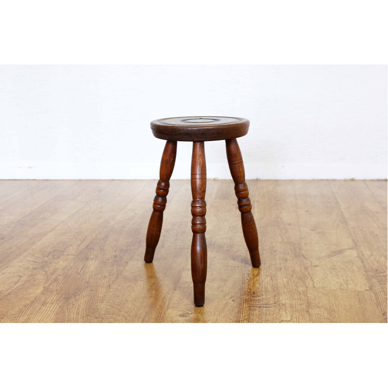 Vintage farm stool in solid oakwood