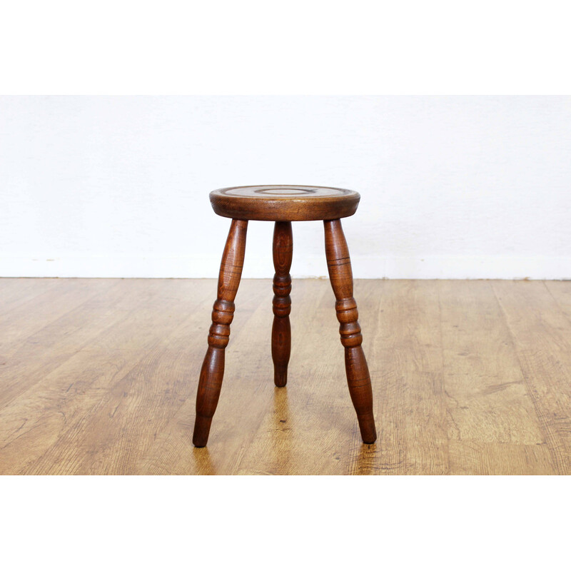 Vintage farm stool in solid oakwood