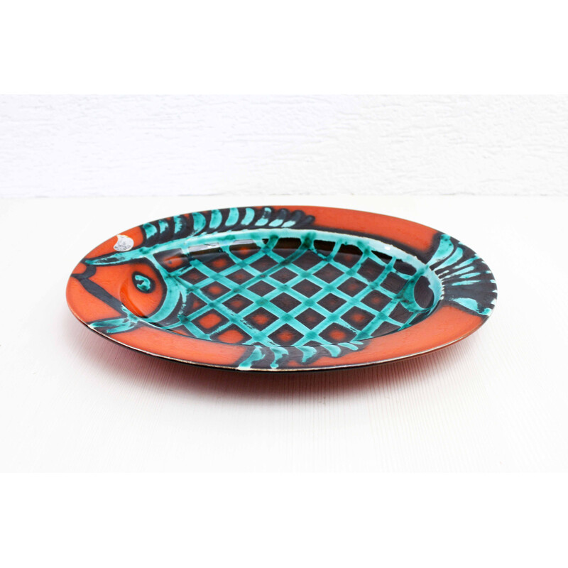 Piatto vintage in ceramica con "pesce", 1960