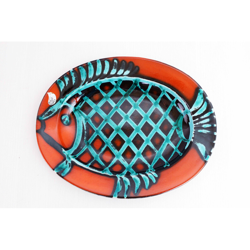 Piatto vintage in ceramica con "pesce", 1960