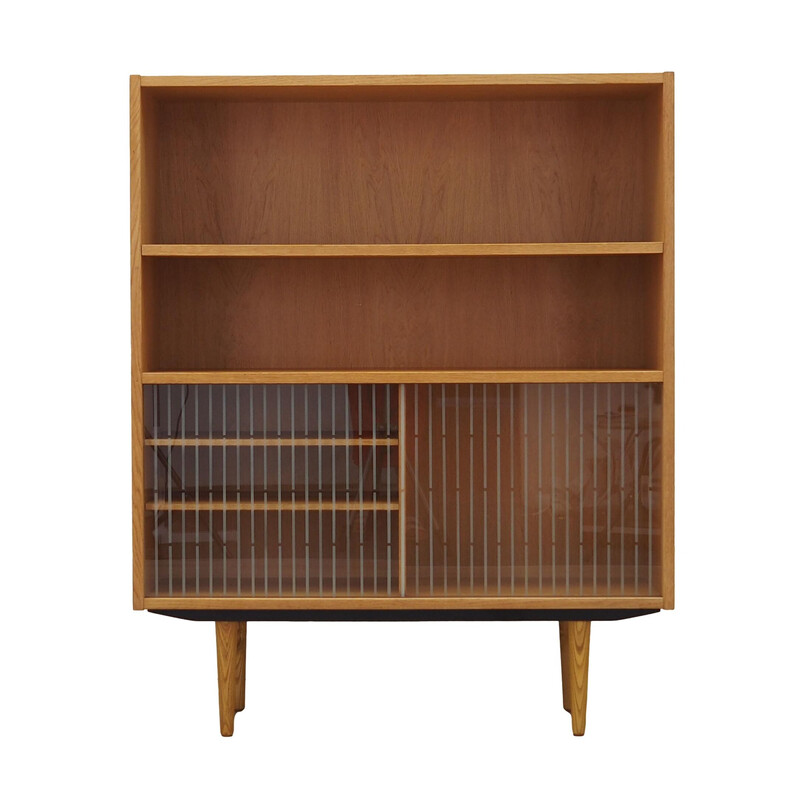 Vintage ashwood and glass bookcase, Denmark 1970s