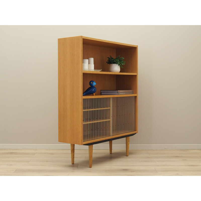 Vintage ashwood and glass bookcase, Denmark 1970s