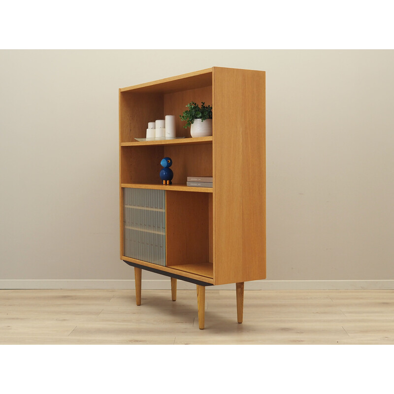 Vintage ashwood and glass bookcase, Denmark 1970s