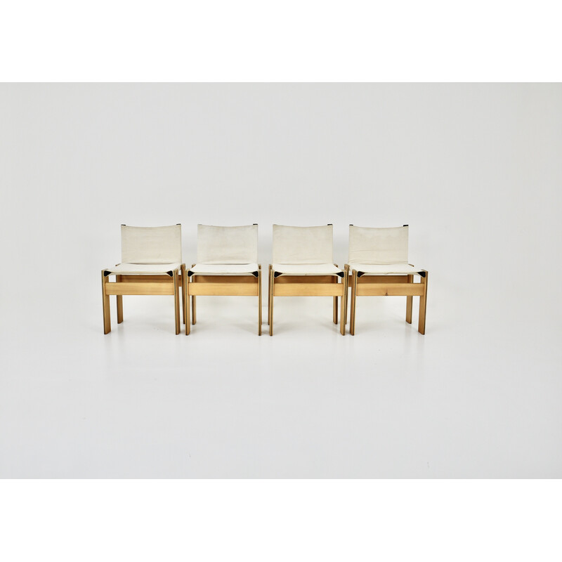Conjunto de 4 cadeiras Monk vintage em tecido e madeira de Afra e Tobia Scarpa para Molteni, 1970