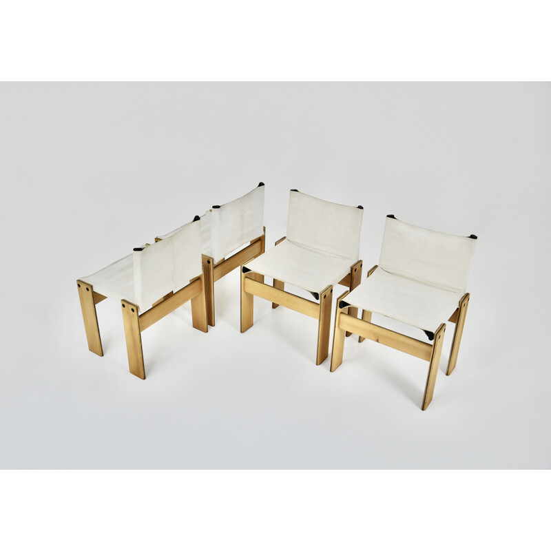 Set of 4 vintage Monk chairs in fabric and wood by Afra and Tobia Scarpa for Molteni, 1970